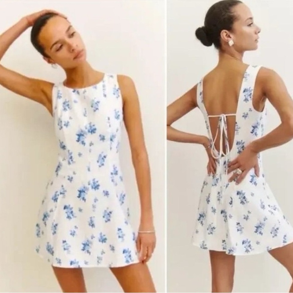 Reformation White and Blue Floral Dress